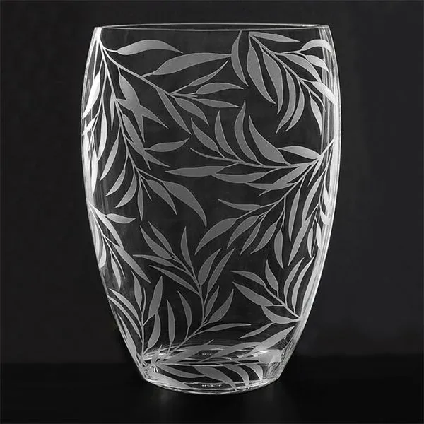 12 Inch European Crystal Oval Vase with Leaf Design J. Schrecker Jewelry Hopkinsville, KY