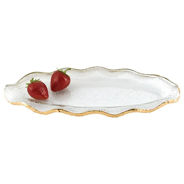 Gold Edge Oval Ruffled Glass Tray with Gold Leaf Detail J. Schrecker Jewelry Hopkinsville, KY