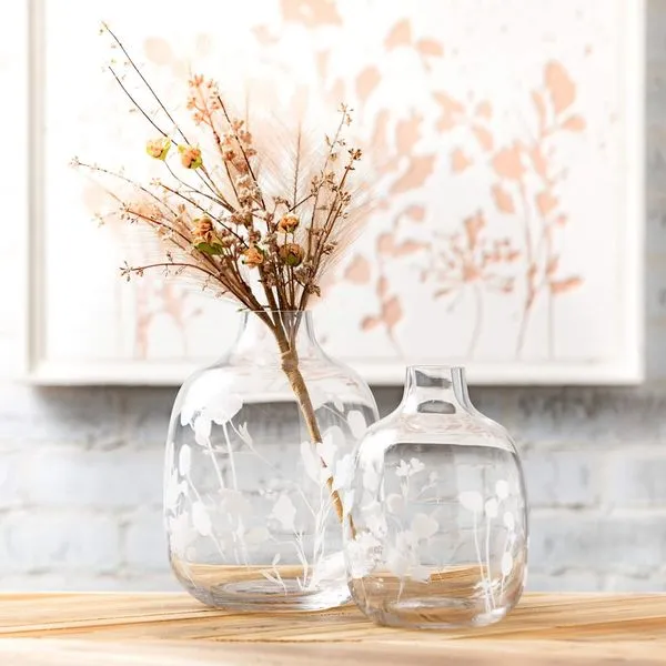 Small Etched Clear Glass Vase with Botanical Design Image 3 J. Schrecker Jewelry Hopkinsville, KY