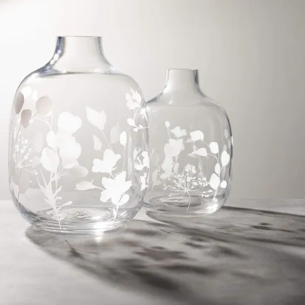 Large Etched Clear Glass Vase with Botanical Design Image 2 J. Schrecker Jewelry Hopkinsville, KY