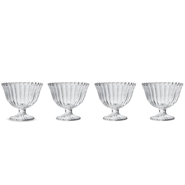 Set of Four 4 Inch Flared Optic Glass Footed Pedestal Bowls J. Schrecker Jewelry Hopkinsville, KY