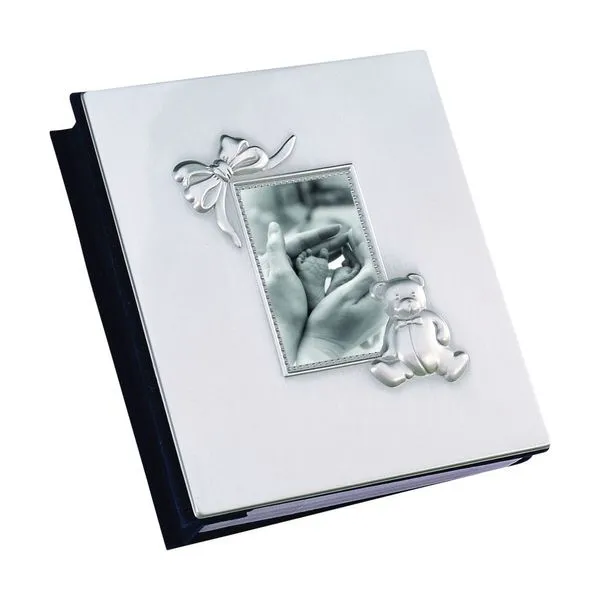 Pewter Finish Bow and Bear Baby Album J. Schrecker Jewelry Hopkinsville, KY
