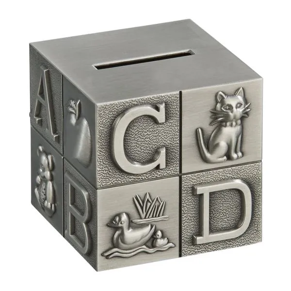 ABC Toy Block Bank in Pewter Finish J. Schrecker Jewelry Hopkinsville, KY
