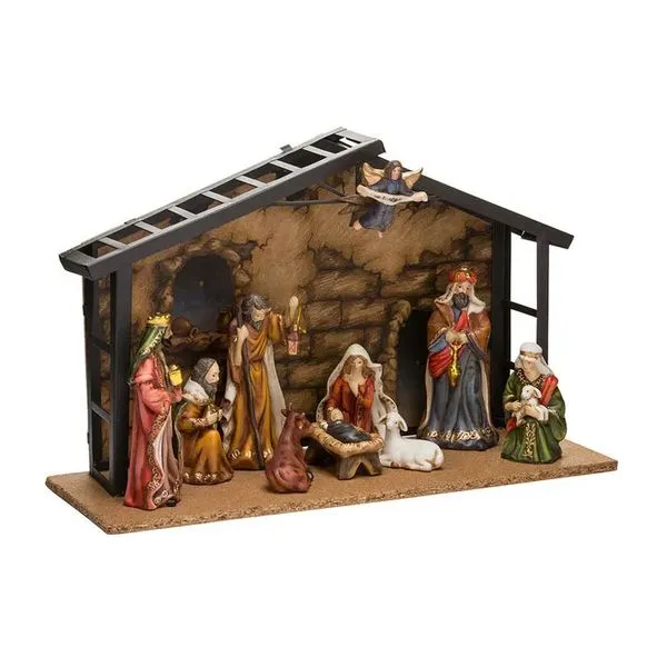 Porcelain Nativity Set with Metal Creche Image 2 J. Schrecker Jewelry Hopkinsville, KY