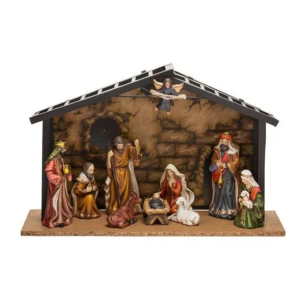 Porcelain Nativity Set with Metal Creche J. Schrecker Jewelry Hopkinsville, KY