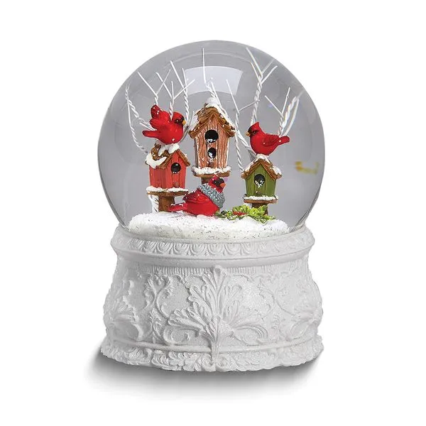 Snow Globe with Three Cardinals and Birdhouses - Winter Wonderland J. Schrecker Jewelry Hopkinsville, KY