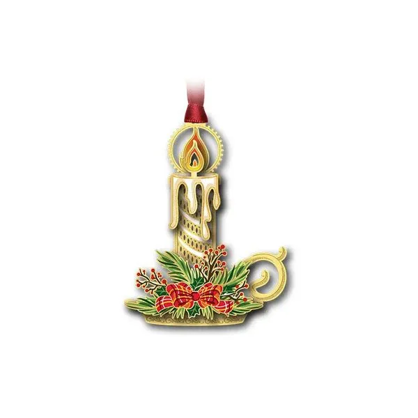 Christmas Candle  Ornament with Red Satin Ribbon J. Schrecker Jewelry Hopkinsville, KY