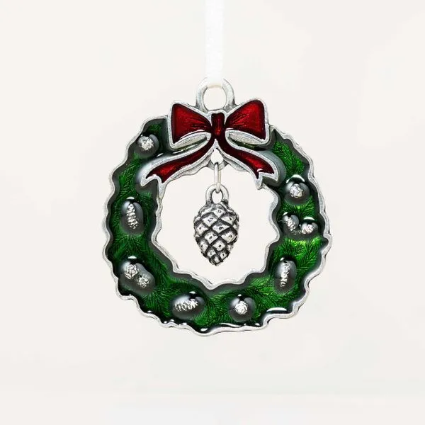 Christmas Wreath with Pine Cone Pewter Ornament J. Schrecker Jewelry Hopkinsville, KY