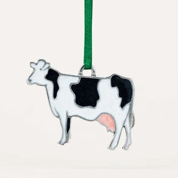 Holstein Cow Pewter Ornament with Enamel J. Schrecker Jewelry Hopkinsville, KY