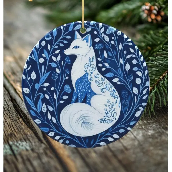 Blue and White Whimsical Woodland Fox Ornament J. Schrecker Jewelry Hopkinsville, KY
