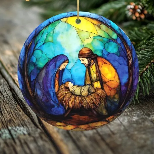 Holy Family Stained Glass Look Porcelain Ornament J. Schrecker Jewelry Hopkinsville, KY