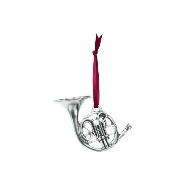 French Horn Pewter Ornament J. Schrecker Jewelry Hopkinsville, KY