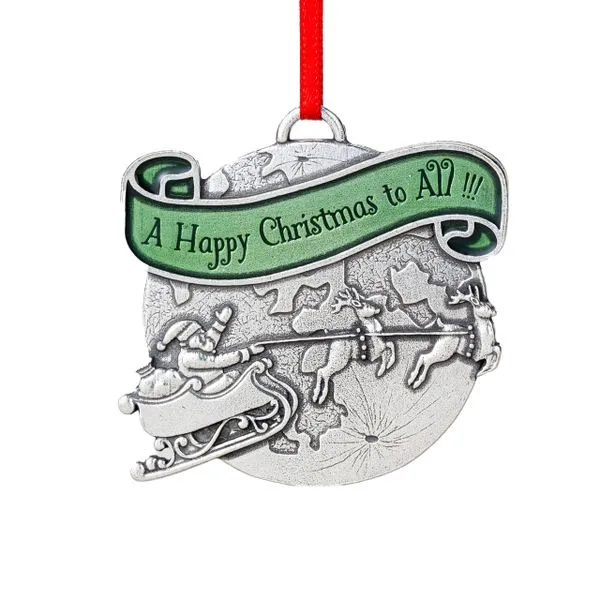 Pewter A Happy Christmas to All  Ornament J. Schrecker Jewelry Hopkinsville, KY