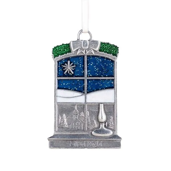 Pewter Silent Night Window Scene Ornament J. Schrecker Jewelry Hopkinsville, KY