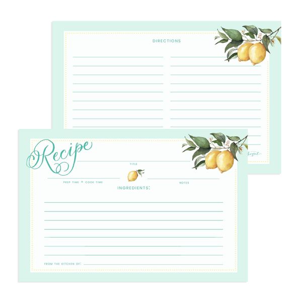 Set of Eight Vintage Inspired Lemon Watercolor Recipe Cards J. Schrecker Jewelry Hopkinsville, KY
