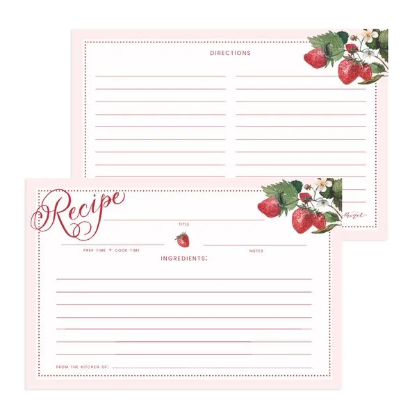 Set of Eight Vintage Inspired Strawberry Watercolor Recipe Cards J. Schrecker Jewelry Hopkinsville, KY