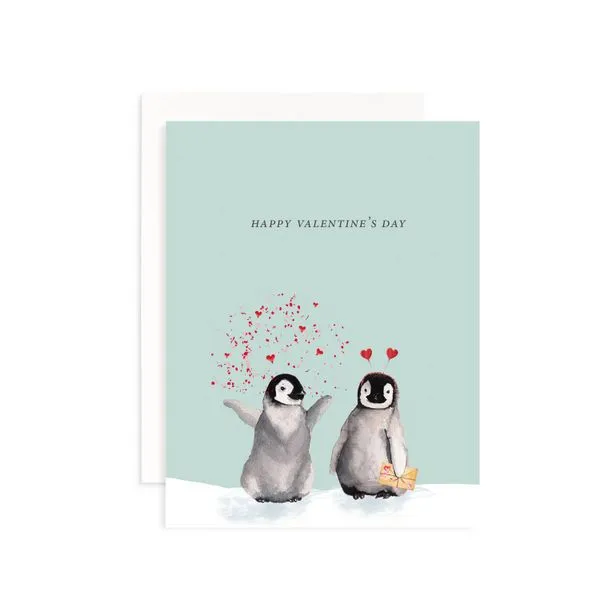 Happy Valentine's Day Greeting Card with Penguins and Hearts J. Schrecker Jewelry Hopkinsville, KY