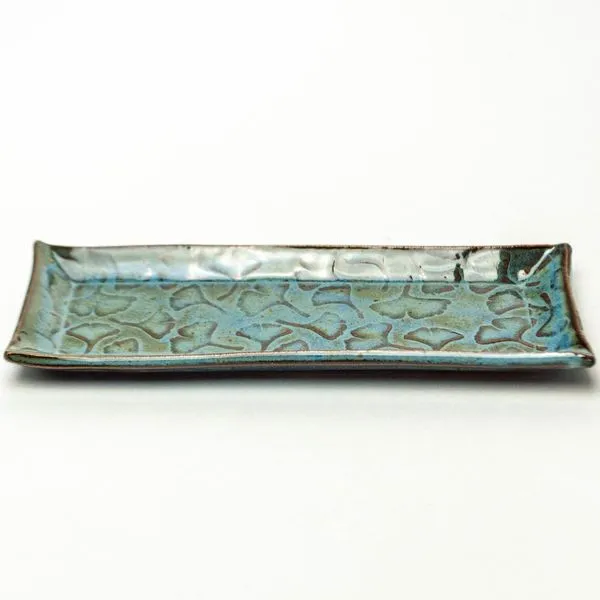 Blue Ginkgo Leaf Pattern Handmade Ceramic Rectangular Dish Image 2 J. Schrecker Jewelry Hopkinsville, KY