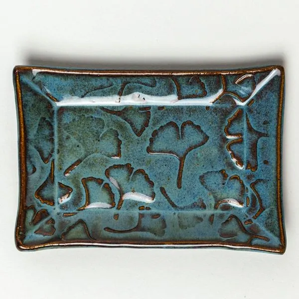 Blue Ginkgo Patterned Handmade Ceramic Ring Dish J. Schrecker Jewelry Hopkinsville, KY