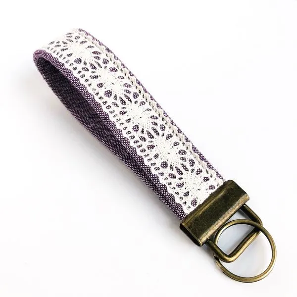 Eggplant with Ecru Lace Long Fobskey Wristlet Key Ring J. Schrecker Jewelry Hopkinsville, KY