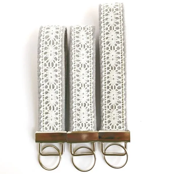 Steel Gray with Ecru Lace Long Fobskey Wristlet Key Ring Image 3 J. Schrecker Jewelry Hopkinsville, KY