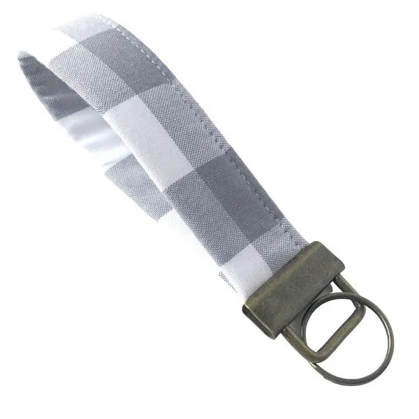 Gray & White Buffalo Check Long Fobskey Wristlet Key Ring J. Schrecker Jewelry Hopkinsville, KY