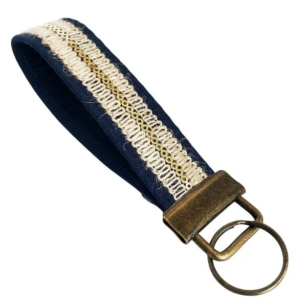 Navy & Gold Sequin Boho Long Fobskey Wristlet Key Ring Image 2 J. Schrecker Jewelry Hopkinsville, KY