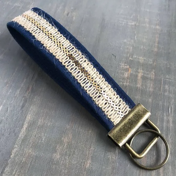 Navy & Gold Sequin Boho Long Fobskey Wristlet Key Ring J. Schrecker Jewelry Hopkinsville, KY