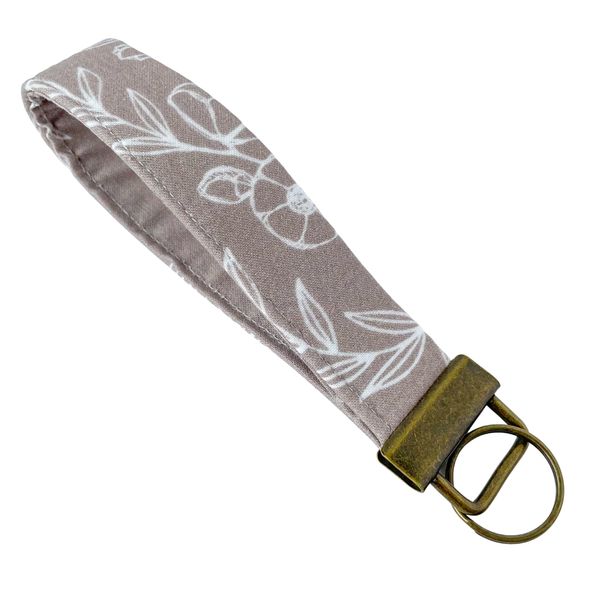 Fobskey Wristlet Key Ring in Taupe & White Floral J. Schrecker Jewelry Hopkinsville, KY