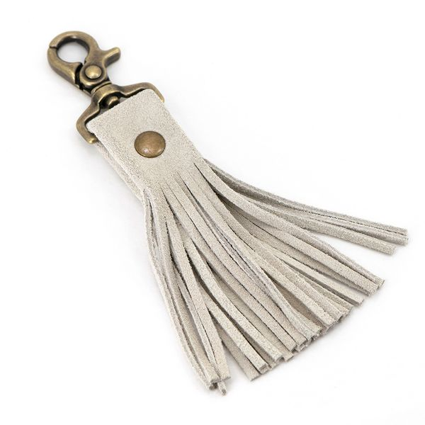 Sand Suede Genuine Leather Tassel Clip Key Ring in Antique Brass Finish J. Schrecker Jewelry Hopkinsville, KY