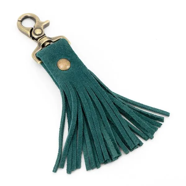 Agean Suede Genuine Leather Tassel Clip Key Ring in Antique Brass Finish J. Schrecker Jewelry Hopkinsville, KY
