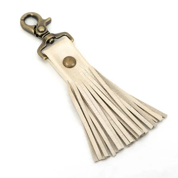 Pearl French Vanilla Genuine Leather Tassel Clip Key Ring in Antique Brass Finish J. Schrecker Jewelry Hopkinsville, KY