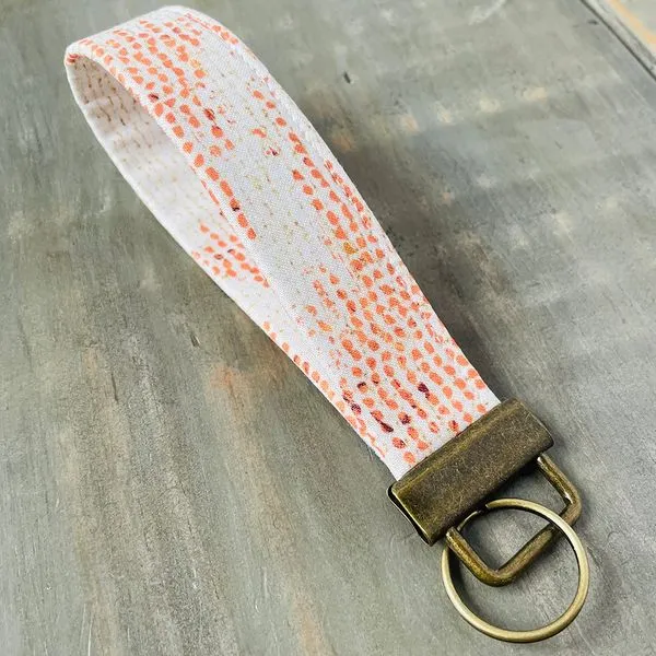 Fobskey Wristlet Key Ring Copper Dot Stripe Fabric J. Schrecker Jewelry Hopkinsville, KY