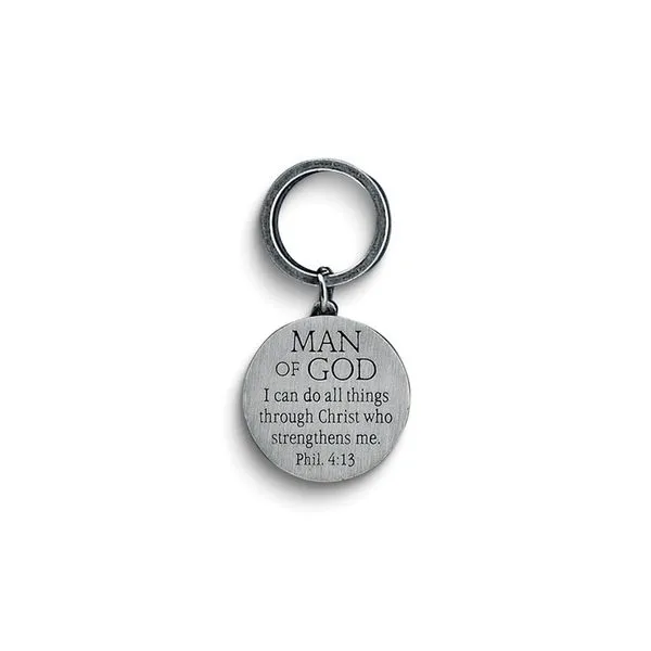 Pewter Finished Cross Key Ring with Man of God Philippians 4:13 Image 2 J. Schrecker Jewelry Hopkinsville, KY