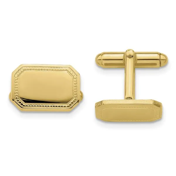 Gold Plated Polished Finish Rectangle Cuff Links with Beaded Edge Detail J. Schrecker Jewelry Hopkinsville, KY