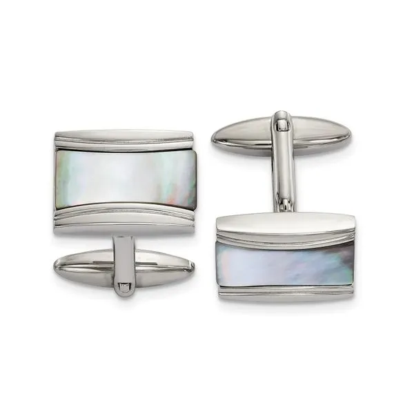 Stainless Steel Rectangular Cuff Links with Mother of Pearl J. Schrecker Jewelry Hopkinsville, KY