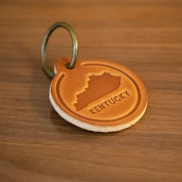 Kentucky Round Hand-Stamped Leather Key Ring J. Schrecker Jewelry Hopkinsville, KY