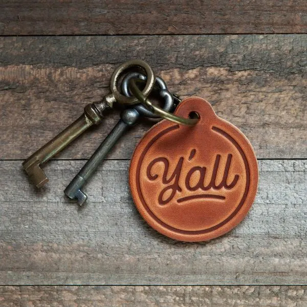 Y'all Round Hand-Stamped Leather Key Ring J. Schrecker Jewelry Hopkinsville, KY