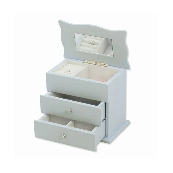 Light Blue Jewelry Box With Drawers And Hinged Lid