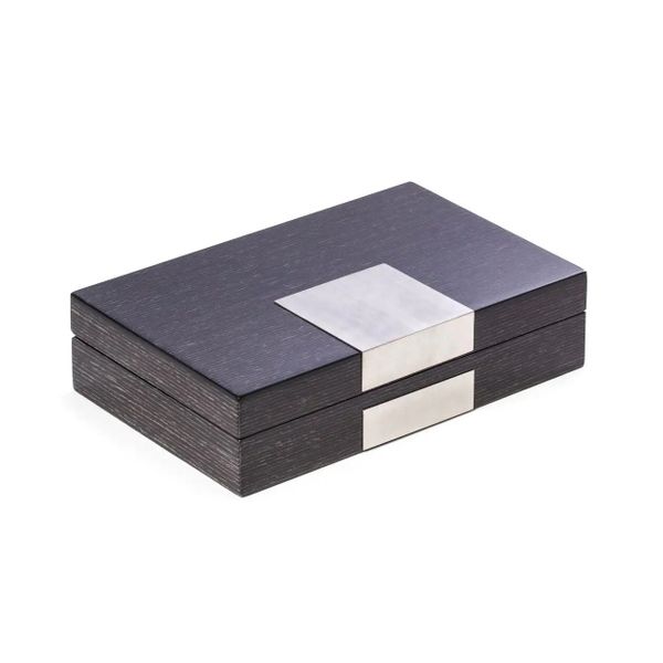 Gloss Lacquer Weathered Steel Gray Finish Wood Box with Brushed Stainless Steel Accents Image 2 J. Schrecker Jewelry Hopkinsville, KY