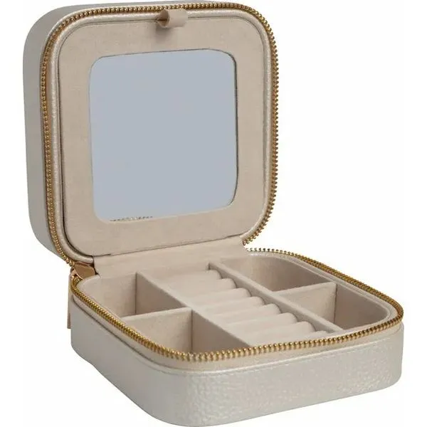 Champagne Ivory Leatherette Jewelry Case with Mirror Image 2 J. Schrecker Jewelry Hopkinsville, KY