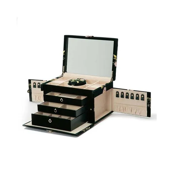 WOLF Zoe Large Jewelry Box in Forest Green Velvet with Embroidered Floral Design Image 5 J. Schrecker Jewelry Hopkinsville, KY