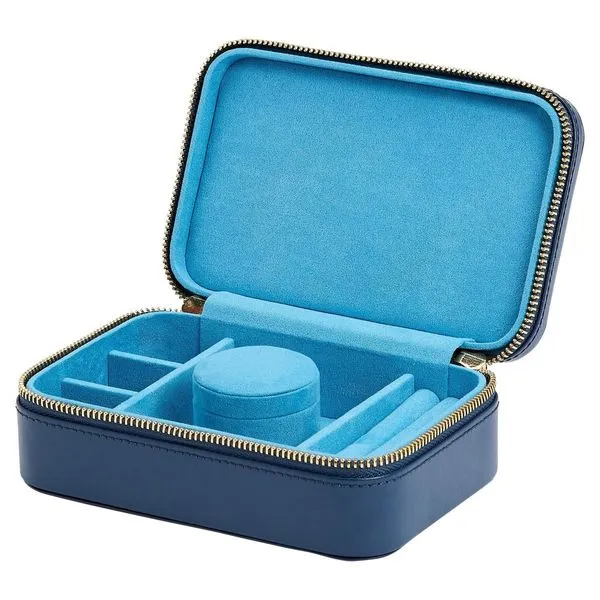 WOLF Sophia Indigo Blue Leather Travel Zip Jewelry Case Image 3 J. Schrecker Jewelry Hopkinsville, KY