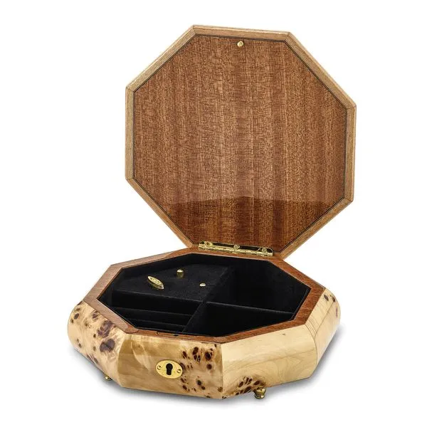 Burl Wood Octagonal Music Plays Waltz of the Flowers Image 2 J. Schrecker Jewelry Hopkinsville, KY
