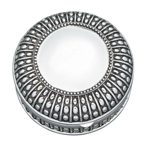 Large Silver Plated Round Box with Bead Design J. Schrecker Jewelry Hopkinsville, KY