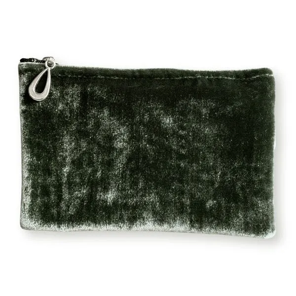 Evie Small Fern Green Silk Velvet Zipper Pouch 5.2  by 3..5 Inches J. Schrecker Jewelry Hopkinsville, KY