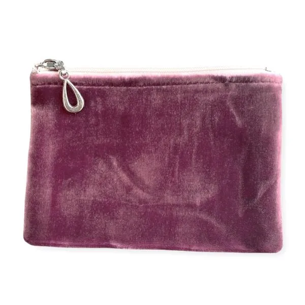 Evie Small Orchid Pink Silk Velvet Zipper Pouch 5.2  by 3..5 Inches J. Schrecker Jewelry Hopkinsville, KY