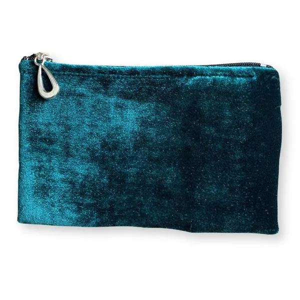 Evie Small Deep Teal Silk Velvet Zipper Pouch 5.2  by 3..5 Inches J. Schrecker Jewelry Hopkinsville, KY