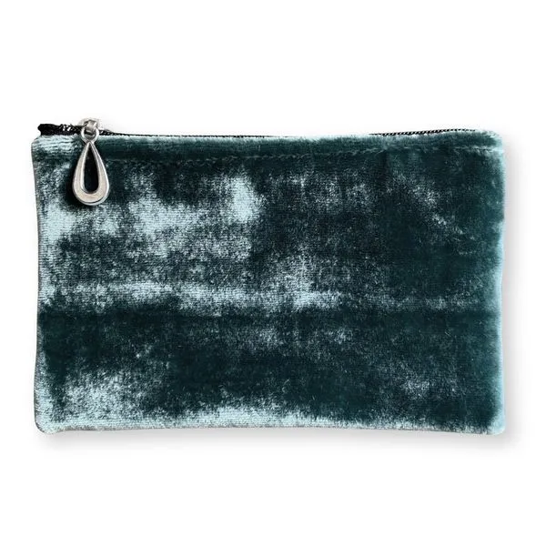 Evie Small Spruce Silk Velvet Zipper Pouch 5.2  by 3..5 Inches J. Schrecker Jewelry Hopkinsville, KY