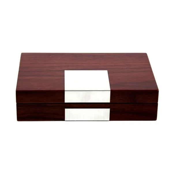 Gloss Lacquer Walnut Finish Wood Box with Brushed Stainless Steel Accents J. Schrecker Jewelry Hopkinsville, KY